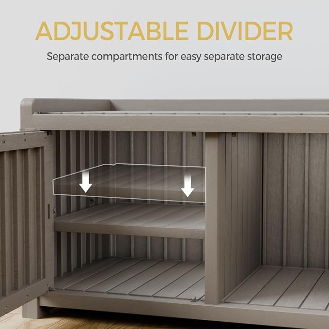 Storage Bench - 2 Doors Waterproof Resin Shoe Bench - Indoor & Outdoor Use - Image 5