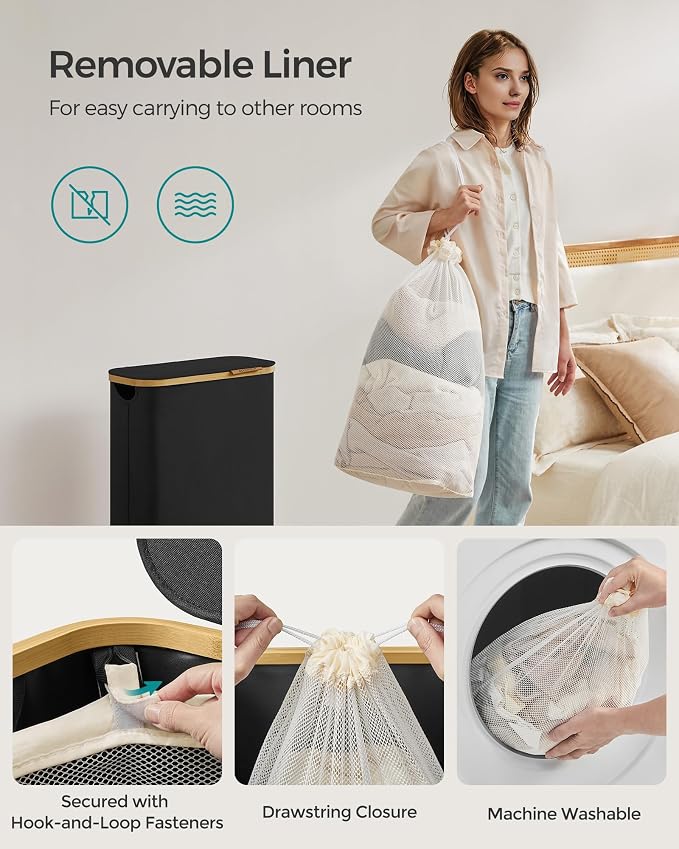 SONGMICS Laundry Hamper with Lid, Slim Laundry Basket, 17.2 Gallons, - Image 5