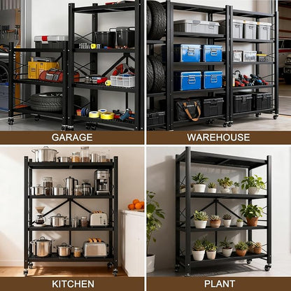 Folding Storage Shelves, Heavy Duty Garage Shelving Unit, Adjustable Metal - Image 6