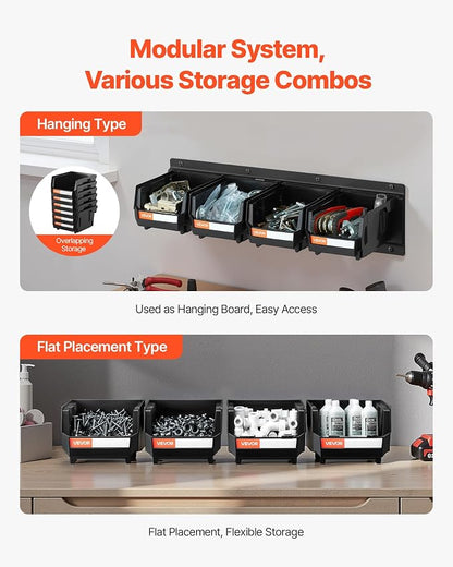 VEVOR Wall Mounted Storage Bins, 12 Plastic Bins & 3 Metal Rails, Plastic - Image 4