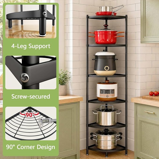 6-Tier Kitchen Corner Shelf Triangular Corner Pot Rack Storage Shelf Multi-tier - Image 6