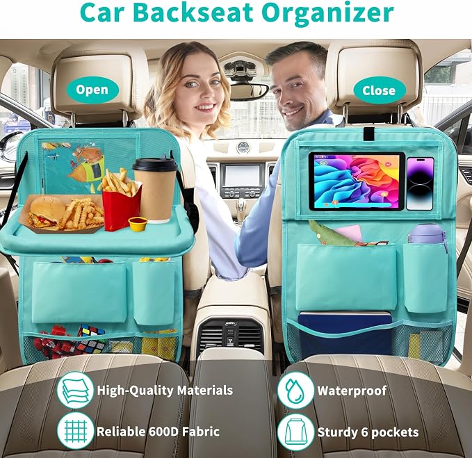 Car Backseat Organizer with Tray, Seat Back Table Holder with 6 Storage Pockets - Image 2