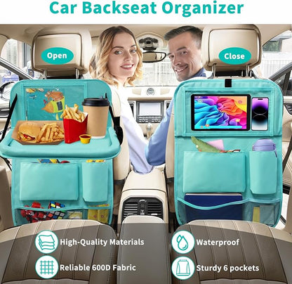 Car Backseat Organizer with Tray, Seat Back Table Holder with 6 Storage Pockets - Image 2