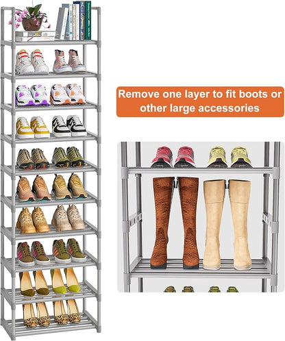 OYREL 10-Tier Metal Shoe Rack, Narrow Shoe Rack Organizer, Sturdy Shoe Shelf - Image 5