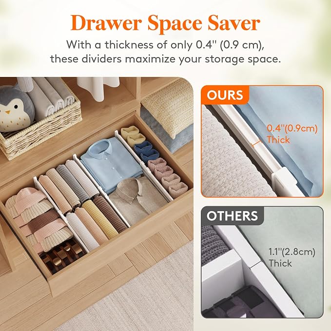Lifewit 9 Pack Drawer Dividers for Clothes, Adjustable White Plastic Separators - Image 5