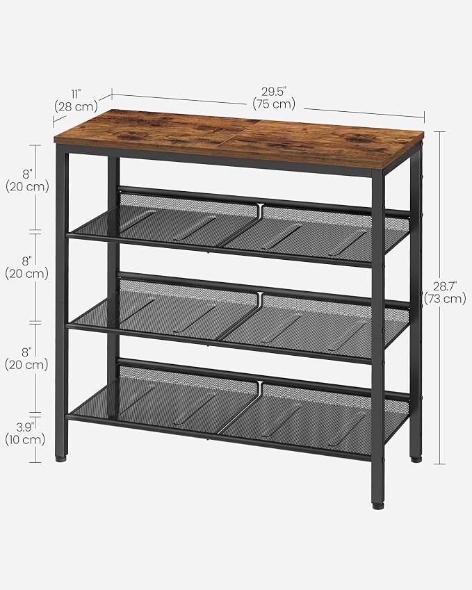 VASAGLE Shoe Rack for Entryway, Freestanding, Adjustable, Industrial | 4-Tier - Image 3