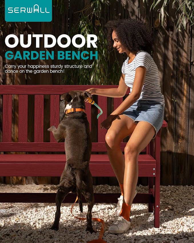 SERWALL HDPE Outdoor Bench, 2-Person Weatherproof Porch Bench, 1 Pack, Suitable - Image 7