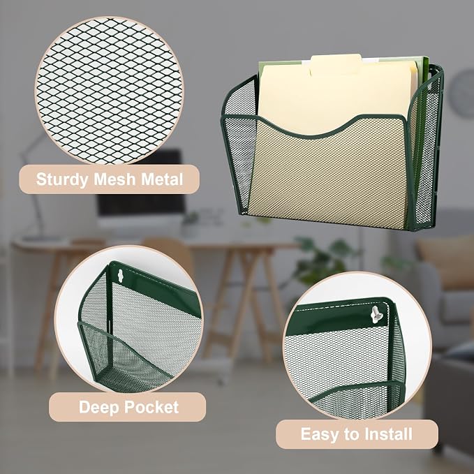 EASEPRES 3 Single Pocket Mesh Hanging File Organizer, Vertical Wall Mounted - Image 3