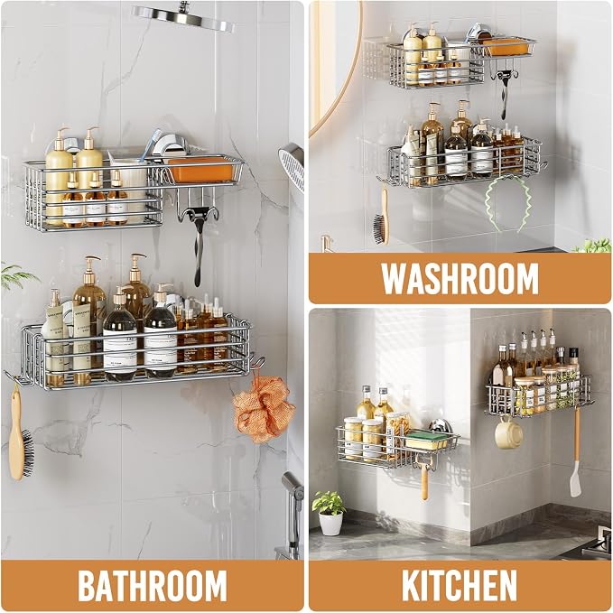 LEVERLOC Shower Caddy Suction Cup, 2 Pack Heavy Duty Bathroom Organizer - Image 7