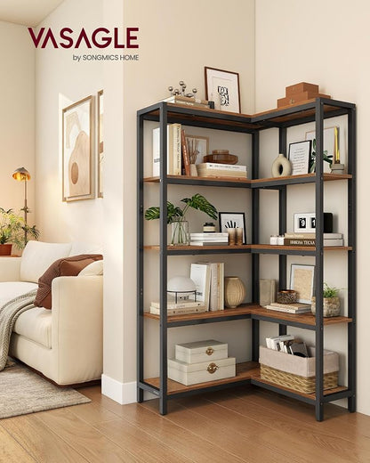 VASAGLE 5 Tier Bookshelf with Metal Frame, Convertible Industrial Corner Shelf - Image 2