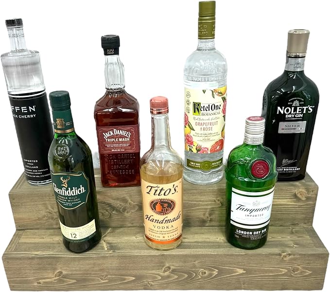 Tiered Bottle Shelf | 2 Tier Liquor Bottle Display | Bar Organization | Display by Unknown