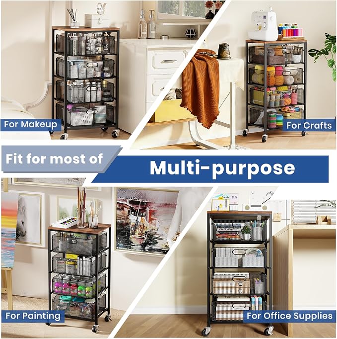 Goovilla Kitchen Cart with Drawers, Lockable Wheels with Wooden Top, Fruit - Image 8