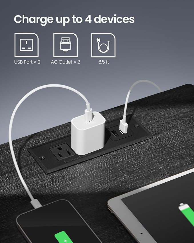 VASAGLE LED Nightstand with Charging Station, Adjustable Light Colors, 2 AC - Image 6