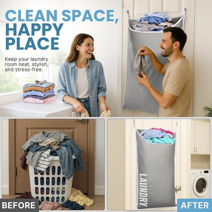 Hanging Laundry Hamper Bag XL 40x22", Space Saving over the Door Storage Bags - Image 4
