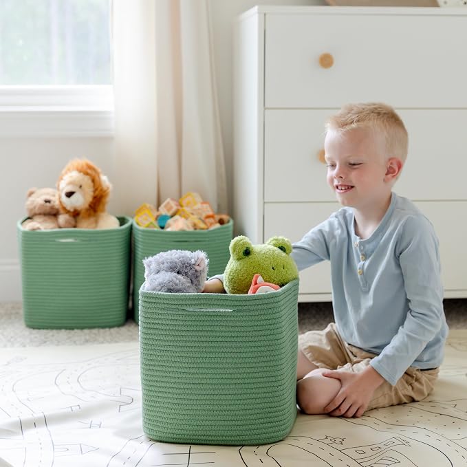 NaturalCozy 13 Inch Cube Storage Bins Cotton Rope Woven Baskets - Image 4