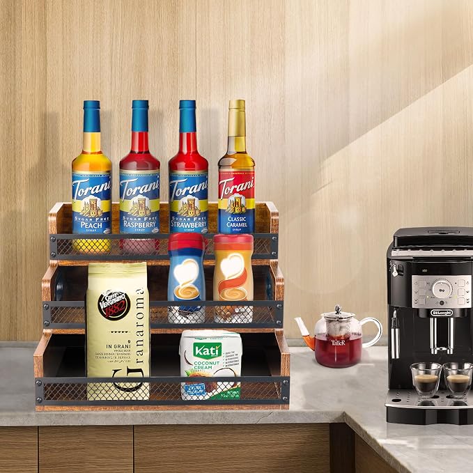 Liquor Bottle Display Shelf, Coffee Syrup Rack Organizer, 2 Pack 3 Step - Image 5