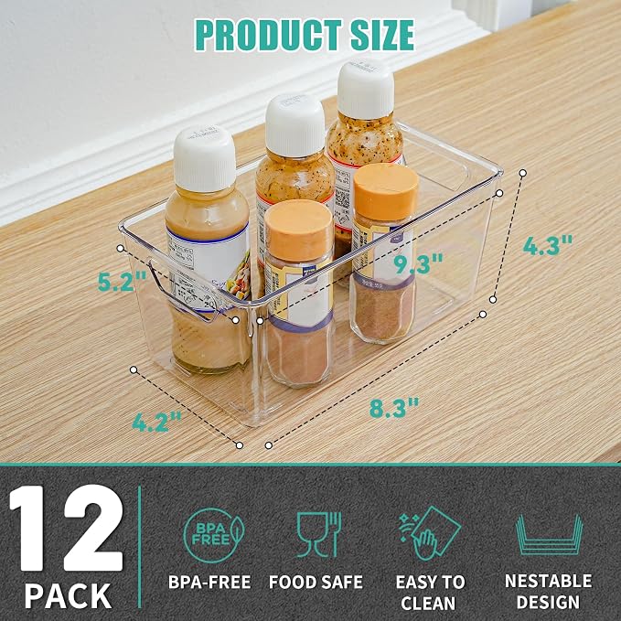 12 Pack Clear Plastic Storage Bins, Acrylic Pantry Organizer and Storage Bins - Image 2