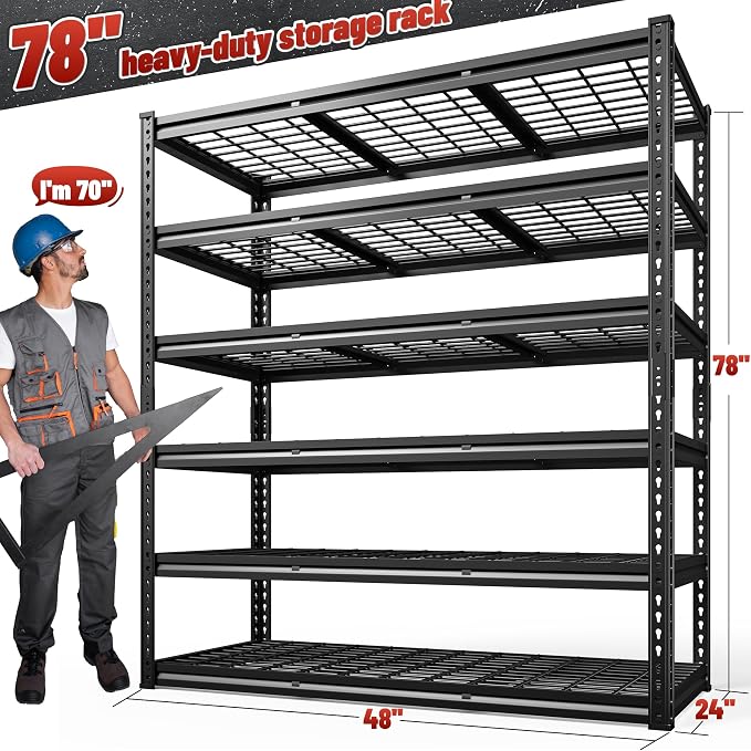 REIBII 3600LBS Garage Shelving 78" H Storage Shelves Heavy Duty 6-Tier - Image 2