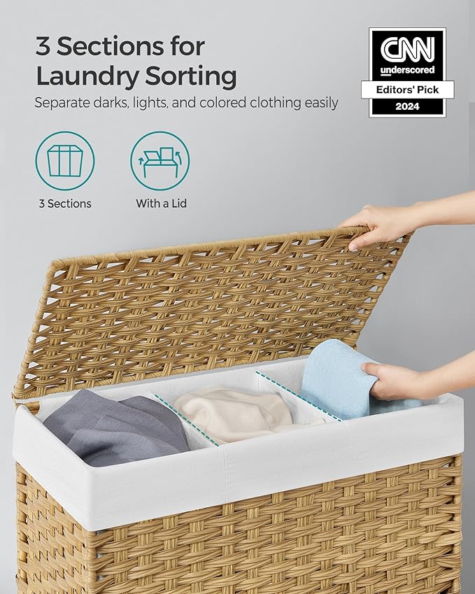SONGMICS Laundry Hamper with Lid, 37 Gallons, Rolling Laundry Basket with Wheels - Image 3