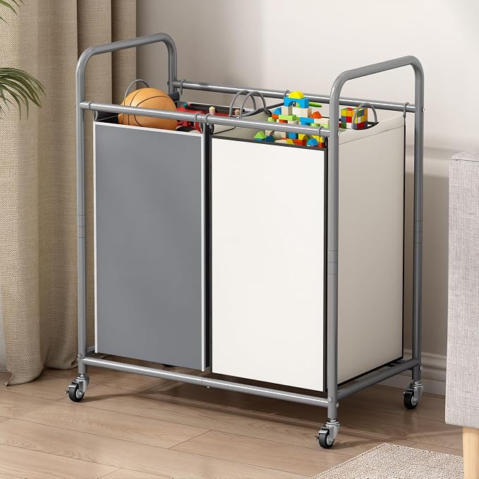 SUOERNUO Laundry Hamper Basket 2 Bag Laundry Sorter Cart - Image 4