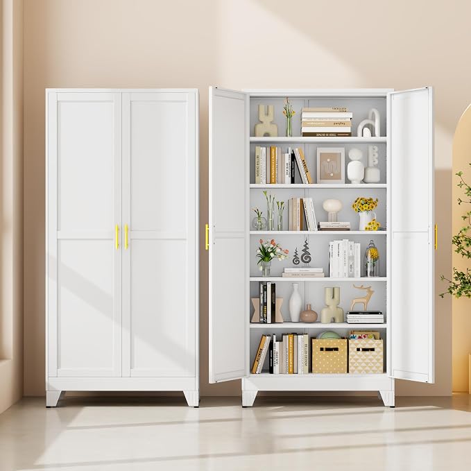 75" White Tall Metal Storage Cabinet - Image 9
