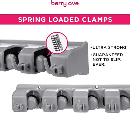 Combo 5 Slot Broom Holder w/ 1 Self Adhesive Mop Gripper No-Drilling, Wall - Image 3