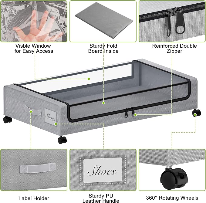 Tututry Under Bed Storage with Wheels, XXL 60L Under the Bed Storage Bins - Image 4