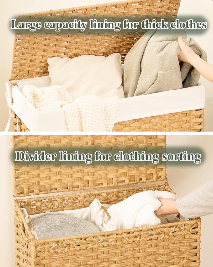 Laundry Hamper with Lid Wicker Laundry Basket 112 L Laundry Hampers Handwoven - Image 3