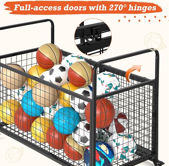 AECOJOY Ball Cart Storage, Rolling Basketball Bin - Image 3