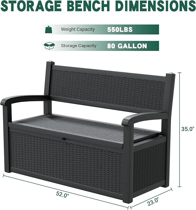 80 Gallon Outdoor Storage Box, Resin Patio Furniture - Image 2