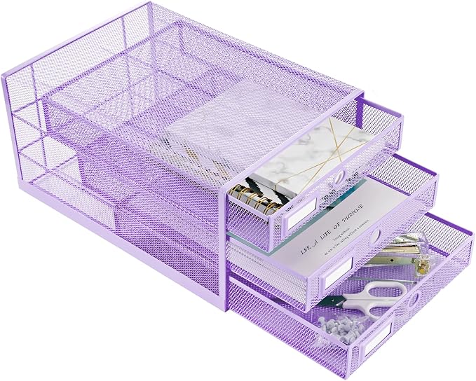 Annova Desk Organizer Wire Mesh 3 Tier Sliding Drawers Paper - Image 8