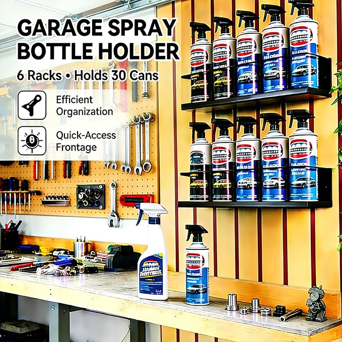 6 Pack Wall-Mounted Spray Bottle Holder, Heavy-Duty Steel Black Aerosol Can - Image 7