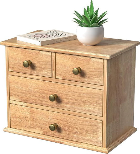 Oak Desk Organizer with Drawers, Durable Wooden Desktop Storage Box | 4 Drawer by JNFUZ