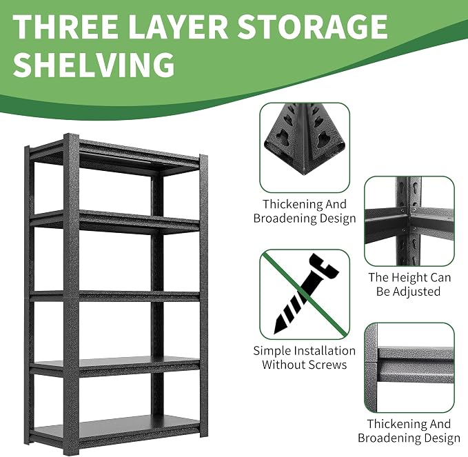 78" H Garage Shelves, Garage Shelving Heavy Duty, 3000Lbs 5 Tier Adjustable - Image 4