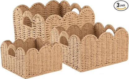 OIAHOMY Scalloped Wicker Baskets, Hand-woven Storage Baskets by MasterofSpaceOptimization