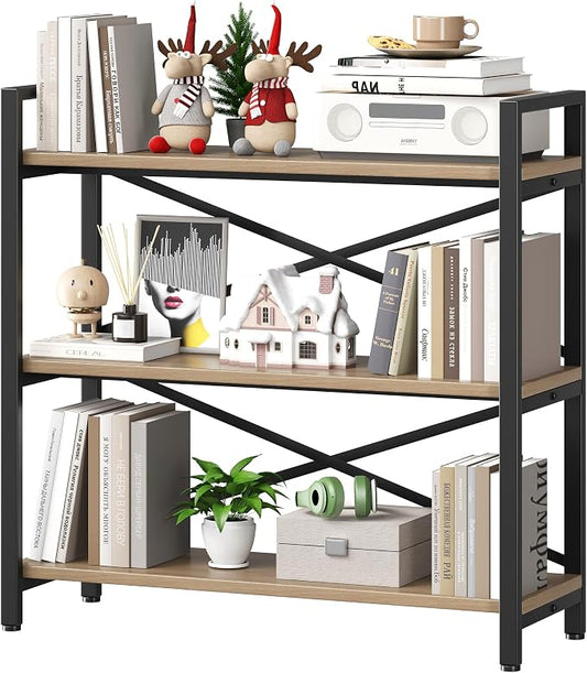Homeiju 3 Tier Bookshelf 31.49" Width, Wood and Metal Etagere Bookcase by Homeiju
