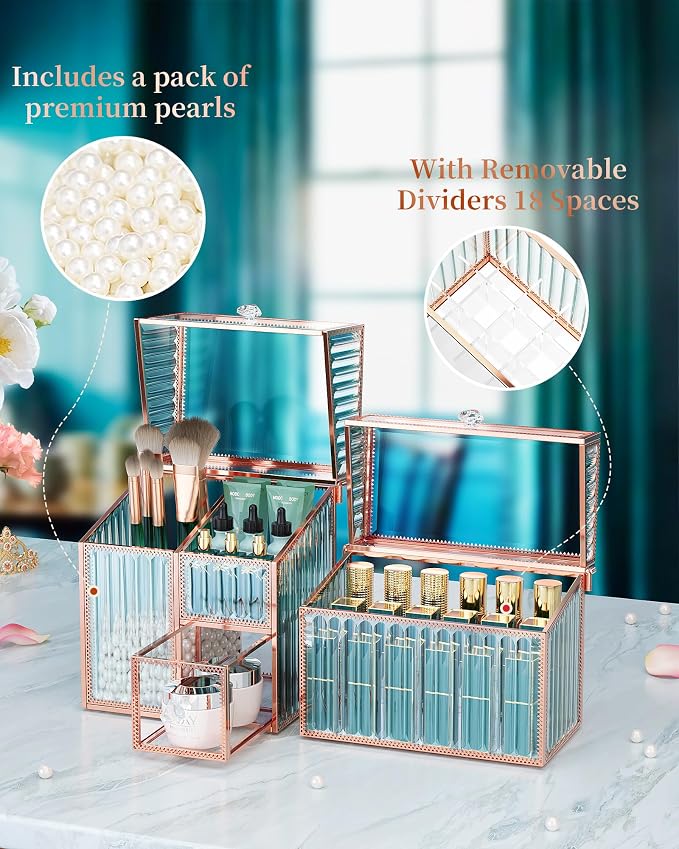 Large Makeup Organizer, Glass Cosmetic Storage - Image 4