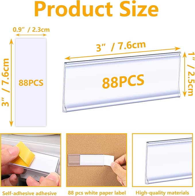 88Pcs Self Adhesive Label Holders Clear Plastic Wire Shelf and Price Tag Rack - Image 7