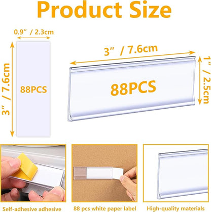 88Pcs Self Adhesive Label Holders Clear Plastic Wire Shelf and Price Tag Rack - Image 7