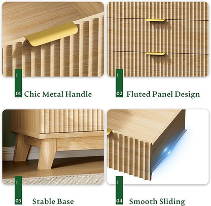 Fluted Nightstand with Charging Station, Modern Wood Side Table Night Stand - Image 6