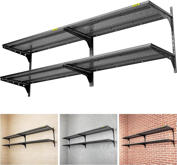 2-Pack 2 Tier 1.3x3ft Garage Shelving Wall Mounted, 500lbs Load by AECXM