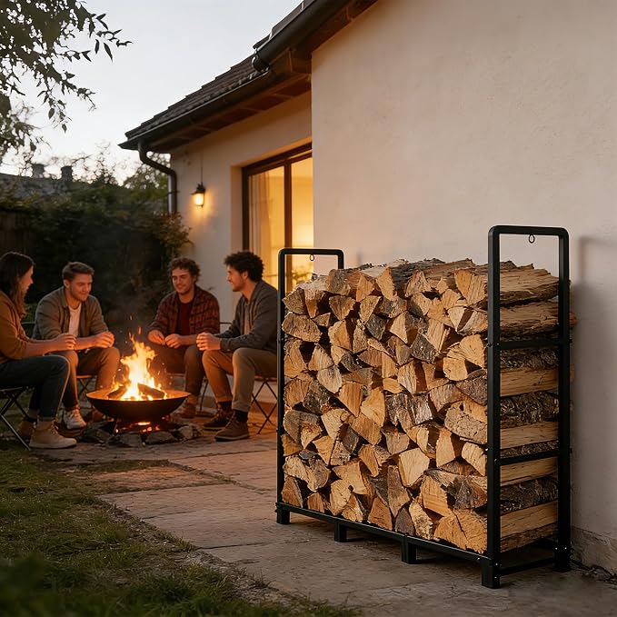 facka 4FT Firewood Rack Outdoor, Metal Wood Rack | Iron Fire Log Stacker Holder - Image 6