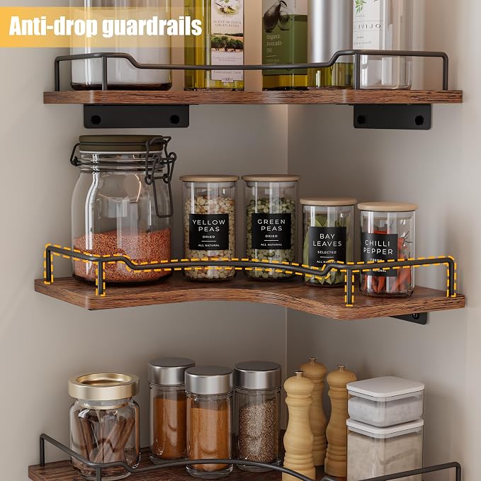 L-Shaped Corner Floating Shelves Set of 3, Rustic Wood Wall Mounted Storage - Image 6