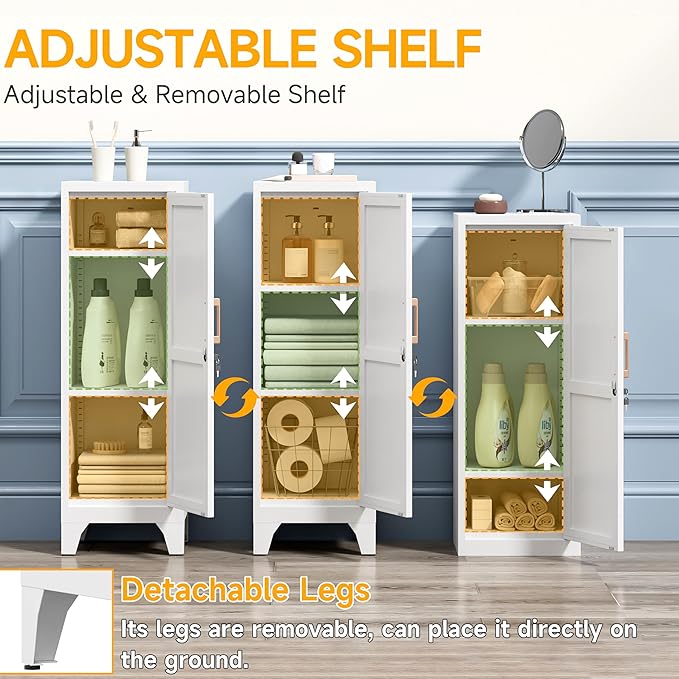 46"H White Metal Locker with 1 Lockable Door and 2 Adjustable Shelves - Image 5
