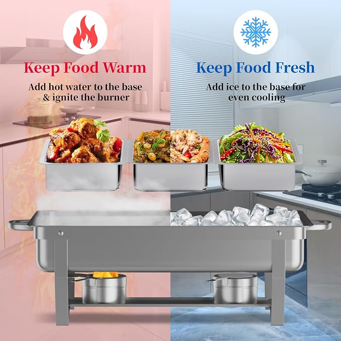 Chafing Dishes Buffet Set for Food Warming and Serving, 11QT Stainless Steel - Image 2