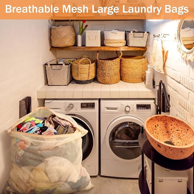 SATINIOR 2 Pack Extra Large 100% Cotton Mesh Laundry Bags 43 x 35 Inch Jumbo - Image 6