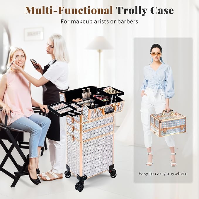 AROUS 5 in 1 Rolling Makeup Train Case Cosmetology Case on Wheels Large - Image 6