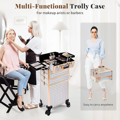 AROUS 5 in 1 Rolling Makeup Train Case Cosmetology Case on Wheels Large - Image 6