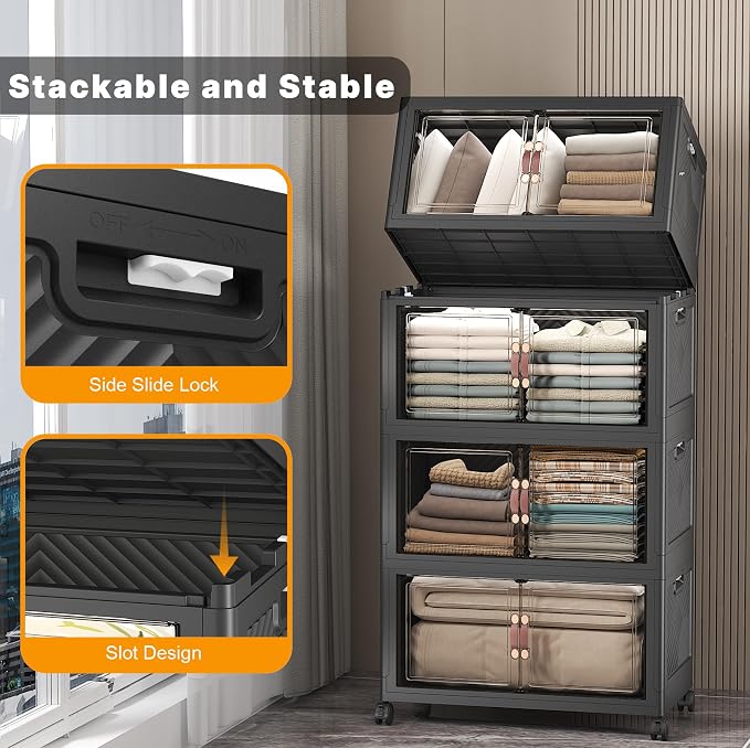 UAMFURI Stackable Storage Bins, 480QT Collapsible Drawers - Image 3