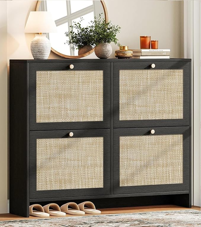 Nicetree Shoe Cabinet Storage for Entryway, 4-Flip Drawer Narrow Shoe Rack by Nicetree